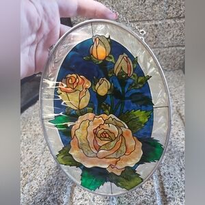 Amia Suncatcher Stained Glass Floral Roses 7"